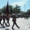 Սահմանապահ ջոկատի ծառայողները հանդիսավոր երթով անցկացնում են զորամասի մարտական դրոշը