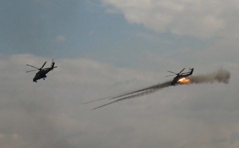 Ադրբեջանի բանակի Մի-24/35 հարվածային ուղղաթիռները՝ վարժանքների ընթացքում