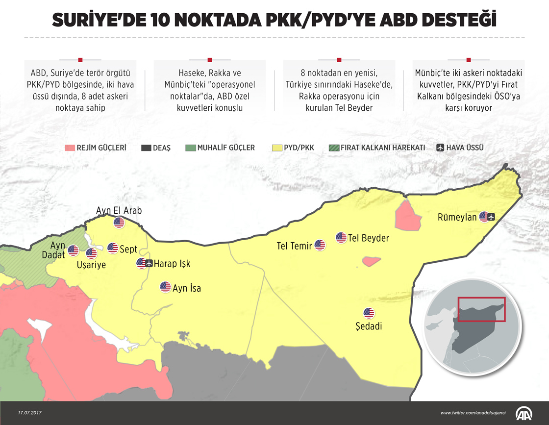 Սիրիայում ամերիկյան բազաների վերաբերյալ թուրքական «Անադոլու» գործակալության տարածած քարտեզը