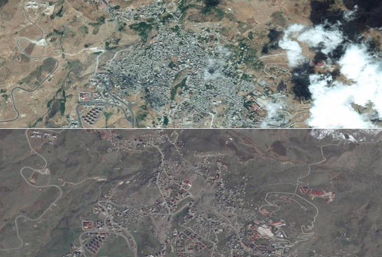 Թուրք-քրդական բախումների հետևանքով Թուրքիայի հարավարևելյան Շրնաք քաղաքի ավերված շինությունների պատկերը 2015-2017թթ.