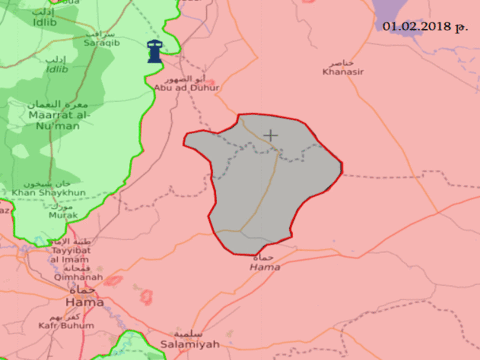 Իրադրությունը Սիրիայի Համա նահանգի հյուսիս-արևմուտքում՝ 2018 թ. փետրվարի 1-ից 11-ին. Աղբյուրը՝ Syria Live Map