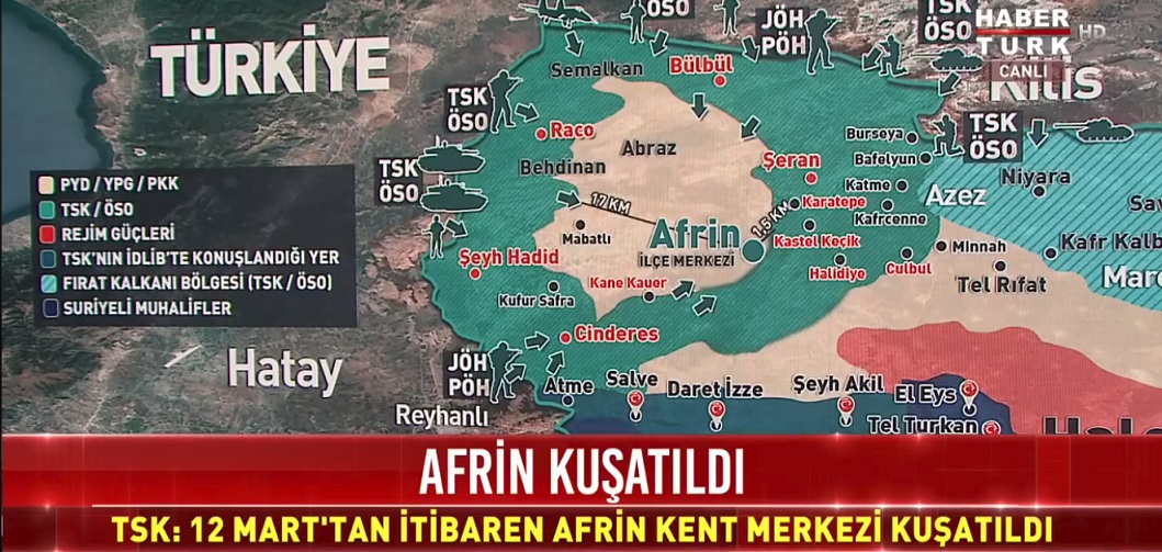 Թուրքական կողմը հայտնում է Աֆրին քաղաքը շրջափակելու մասին. մարտ 2018թ.